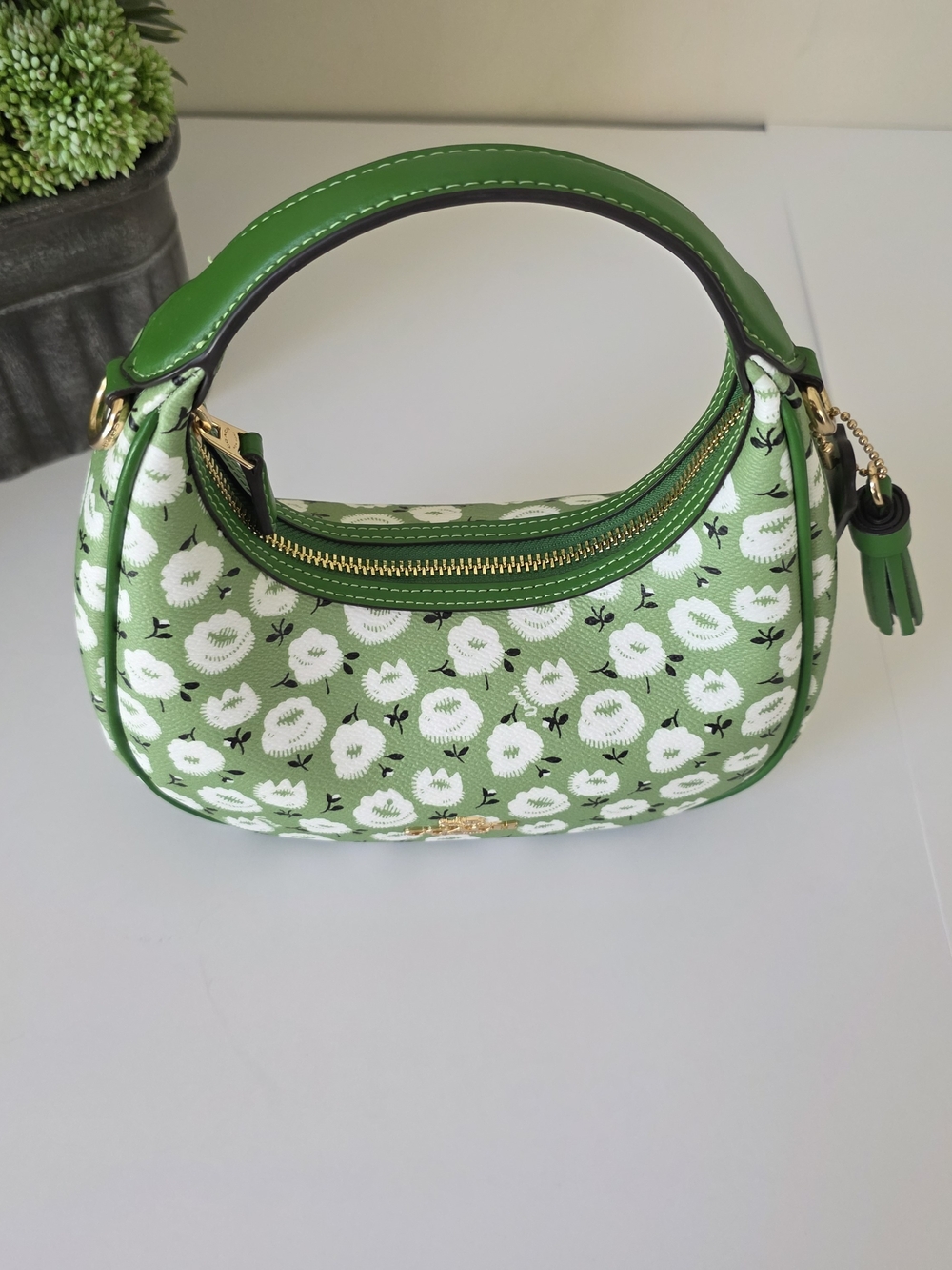 Coach Mini Carmen Kelly Green Floral Coated Canvas Crossbody + Charm New - Picture 7 of 16